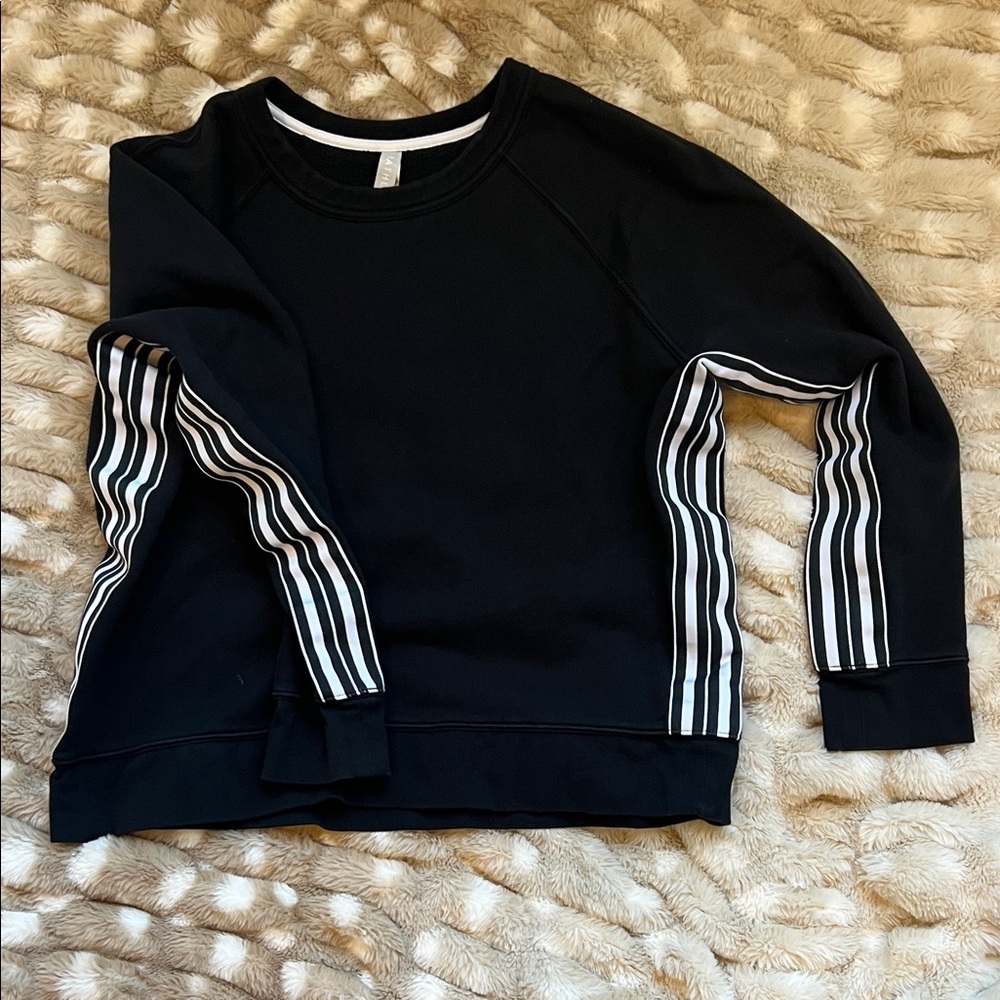Athleta Black Sweatshirt with White Striped Sleeves
